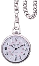 Medana Silvertone Railroad Dial Pocketwatch w/Date. Chain Included, # 4026