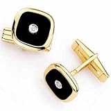14Kt Yellow Gold Square Shape Black Onyx and Diamond Cufflinks