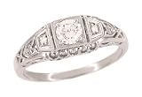 Art Deco Style Sterling Silver Filigree Cubic Zirconia & Diamond Ring