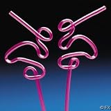 12 pc Plastic Pink Flamingo Loop Straws