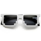 MLC 8 Bit Pixel Two Tone White & Black Pixelated Sunglasses Dark Lens