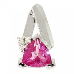 Created Pink Sapphire & Diamond Pendant in Solid White Gold