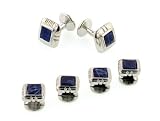 Silver plated set of cufflinks and shirt studs with sodalite with presentation box. Made in the U.S.A