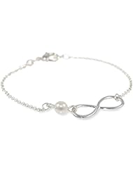 Roman Bride Simulated Pearl Infinity High Polish Bracelet, 7.50"