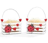 Set Of 2 Adorable Ladybug With Hearts Wood Crates For Home Decor, Party Favor Or Decoration