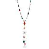 Eve's Addiction Sterling Silver Multi Color Genuine Stone Necklace