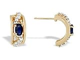 14K Yellow Gold Genuine Oval Sapphire and Diamond Hoop Earrings