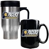 Indiana Pacers Stainless Steel Travel Mug and Black Ceramic Mug Set (with "Pacers")