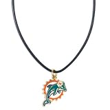 Miami Dolphins Leather Cord Necklace and Enameled Pendant NFL Football Sports Team Logo