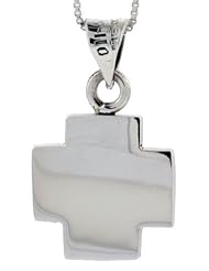 Sterling Silver Cross Pendant Highly Polished Handmade, 7/8 inch