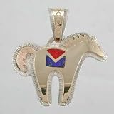 14 kt. Gold and Sterling Silver with Lapis and Coral Inlay Horse Pendant by Dina Huntinghorse, #10427