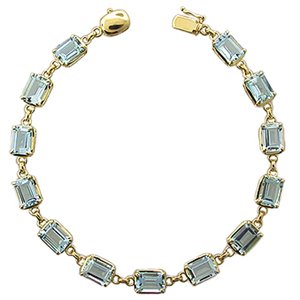 14k Yellow Gold, Emerald-Cut Aquamarine Bracelet (10.60 ctw) by