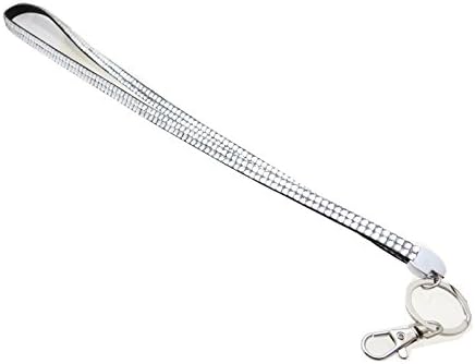 Bling Rhinestone Diamond Long Lanyard with Keychain and Clip (Silver)