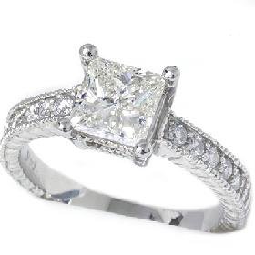 Vintage 1.25CT (1CT Center) Princess Cut Diamond Engagement Ring Heirloom
