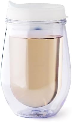 Stemless TravelerTM (Bev2Go) Double Wall Insulated 10 oz Plastic Stemless Wine Tumbler Glass with Lid (Frost)