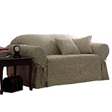 Champagne Scroll Damask Loveseat Slipcover