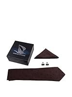 GIORGIO DI MARE Set Corbata + Pañuelo + Gemelos Puntos (Marrón)