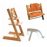 Stokke Tripp Trapp High Chair, Cushion, and Baby Rail - Cherry with Orange Corduroy Cushion