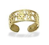 New 10 KT Solid Gold Womens Flower Toe Ring 10k Toering