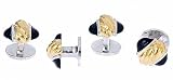 Gold plated, silver plated and black enamel set of 4 shirt studs with presentation box