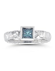 0.59 Cts Blue Diamond Solitaire Ring in 14K White Gold