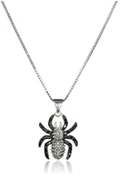 Sterling Silver Black White Diamond Spider Pendant Necklace (1/2 cttw, J Color, I2-I3 Clarity)