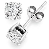0.75 Carat F/VS1 Round Brilliant Certified Diamond Solitaire Stud Earrings in 18ct Solid White Gold