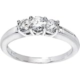 14K White Gold Created Moissanite 3 Stone Anniversary Band Ring