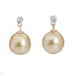 Earrings With Precious Stones - Genuine Diamonds and 10.5mm South sea Pearls Beautifully Crafted in 18K Yellow Gold Length 18mm