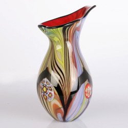 Hand Blown Abstract Teardrop Art Glass Vase with Angled Lip 13.5
