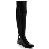 Nature Breeze Shelbi-02H Women's Clean One Buckle Side Zipper Riding Boot Shoes, Color:BLACK, Size:6