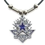 Dallas Cowboys Leather Necklace w/Beads & Pewter Pendant - NFL Football Fan Shop Sports Team Merchandise