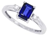 110CT Emerald Cut Genuine Sapphire Three Stone Ring with Diamonds in 10Kt White GoldAB Quality for sale