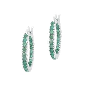 Buy Sterling Silver Inside Out Genuine Emerald Hoop Earrings by SilverSpeck.com