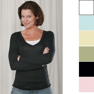 Bella Sheer Rib Long Sleeve Longer Length V-Neck T-Shirt