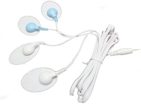 HealthmateForever 4in1 wire connector (w/ 2.5mm dia. plug) + 4 pcs reusable self adhesive conductive small oval shaped medical electrode pads for electronic palm size handheld digital device massagers