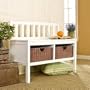SEI White Bench With Brown Rattan Baskets