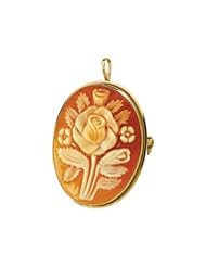 14K Yellow Gold Carnelian Shell Flower Brooch Pendant