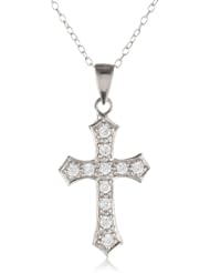 Sterling Silver Cubic Zirconia Cross Pendant Necklace, 18"