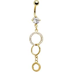 Gold Plated Trio Cz Circular Dangle Belly Ring