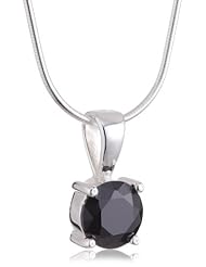 VINANI brand Germany 925 Sterling Silver Women Pendant round Stone Zirconia black in shiny frame with Snake Chain Necklace AKZS-S
