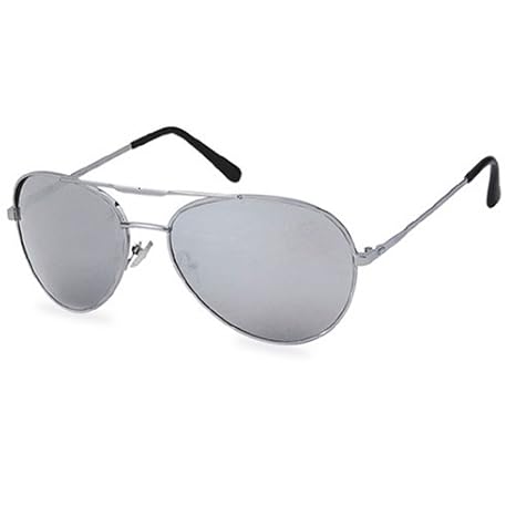  Aviator Sunglasses Silver Frame Mirror Lens  