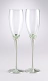 Silver and Crystal Stem Engraved Glass Toasting Flutes with Free Engraving and Shipping
