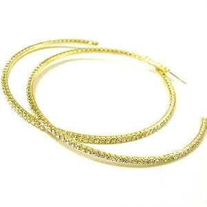 Beautiful Large and Blingy 3.25 ICE Crystal Lined Hoop Earrings Gold Tone by Christina Collection ~...