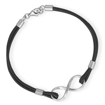 Infinity Bracelet Two Strand Black Cord Sterling Silver