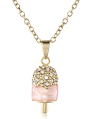 Molly Glitz Girls 14K Gold Plated Marbleized Colored Crystal Top Enamel Popsicle Pendant Necklace, 14"
