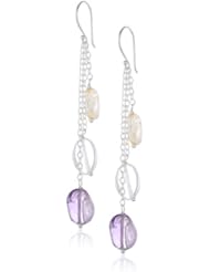 Sterling Silver Amethyst, Citrine and Dyed Blue Quartz Flat Oval Triple Drop Earrings