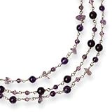 Sterling Silver 3 Strand Amethyst/Lilac Crystal Necklace - 16 Inch