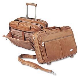 Full-Grain Leather Rolling Notebook Computer Case - Tan