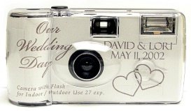 10 Pack Personalized Silver Love Wedding Cameras - Matching Table Cards Included - 27 Exposures - Built-in-flash - 35mm - 400 ISO Film
